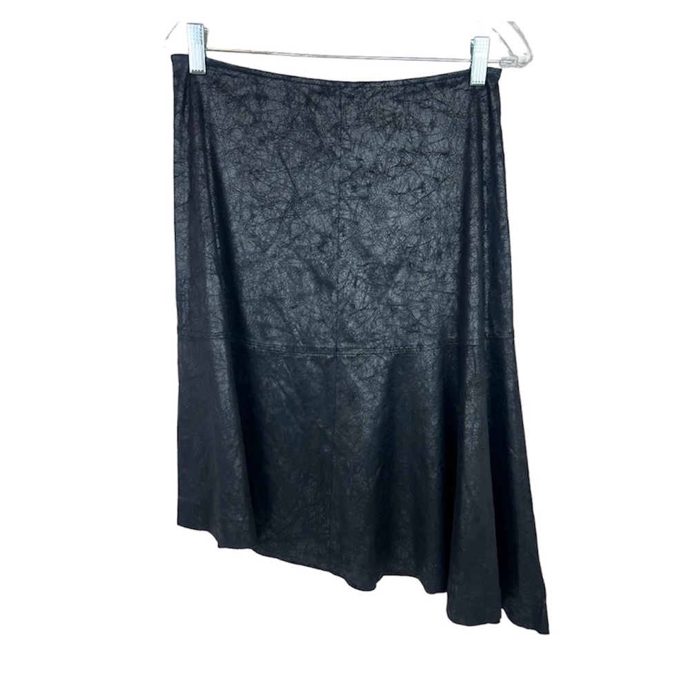 Leith Nordstrom Black Drop Waist Asymmetrical Faux Leather Mid Length Skirt Sz S